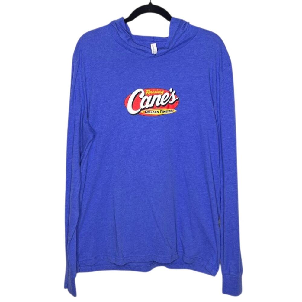 Raising Cane's (XL) Unisex Heathered Blue Long Sleeve Hooded Tee T-Shirt Top